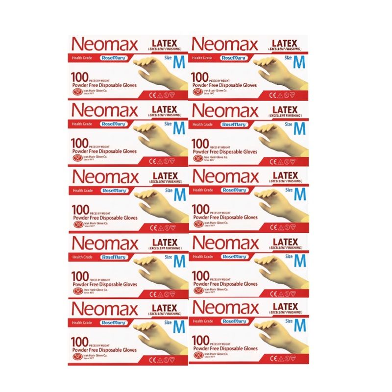 دستکش لاتکس غیر پودری حریر مدل نئومکس سایز متوسط (m) 10 بسته 100 عددی